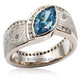Mokume Wave Diamond Crossing Engagement Ring