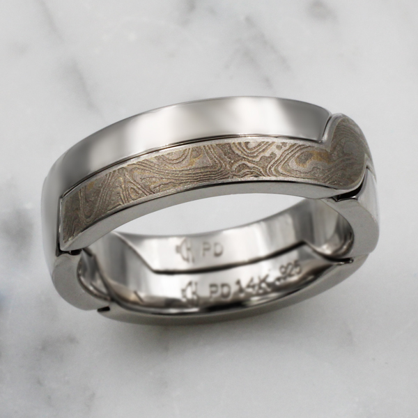 Mens White Mokume Puzzle Ring