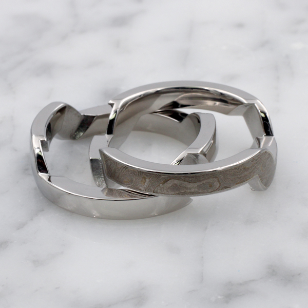 Mens White Mokume Puzzle Ring