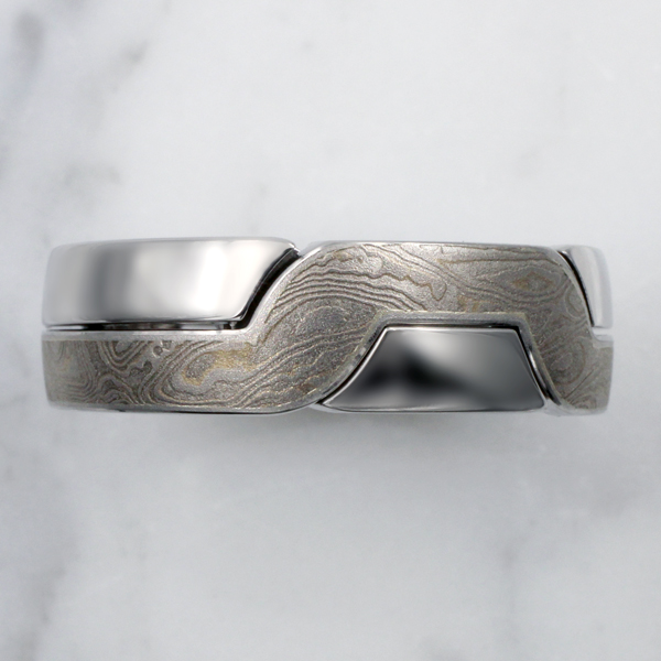 Mens White Mokume Puzzle Ring