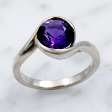 Carved Wave Light Engagement Ring With Amethyst