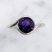 Carved Wave Light Engagement Ring With Amethyst - top view
