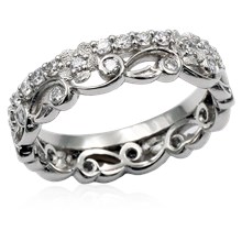Delicate Leaf and Flower Diamond Wedding Band