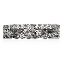 Delicate Leaf and Flower Diamond Wedding Band - top view