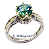 Old World Diamond Halo Scrollwork Engagement Ring