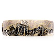 Mountain and Mokume Sky Wedding Band with Raised Relief - top view