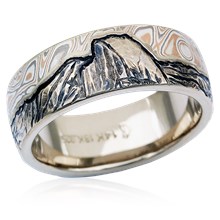 Yosemite Mountain Wedding Band with Mokume Sky