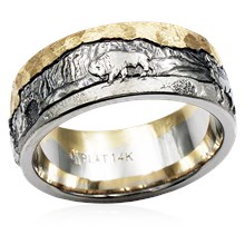 Mountain Wildlife Wedding Band with Raised Relief
