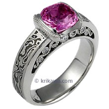 Mokume Curls Engagement Ring with Pink Sapphire