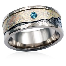 Mountain Wedding Band With Mokume Sky And Rails