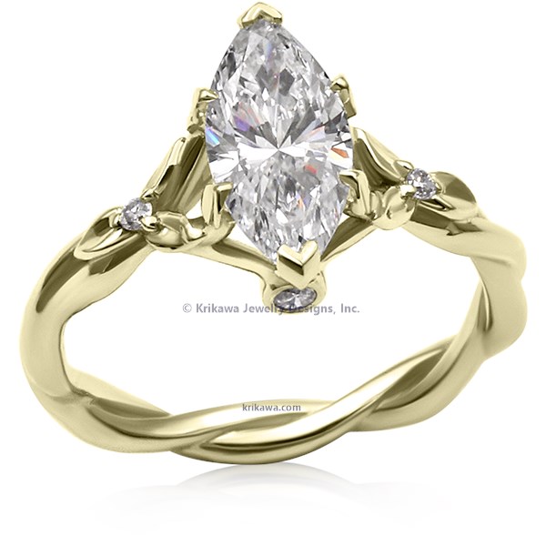 Twisted Leaf Engagement Ring 18k Green Gold