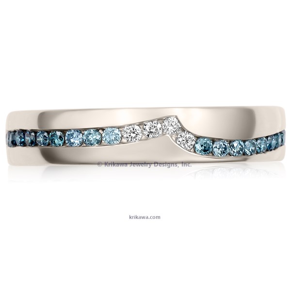 White and Royal Ocean Diamond Wave Straight Wedding Band