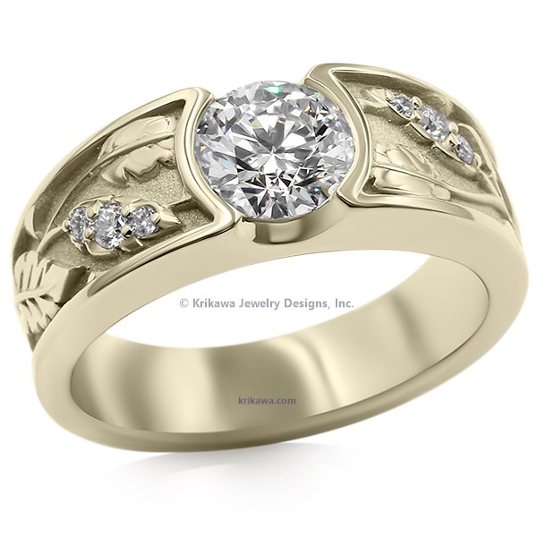 Flush Rose Leaf Engagement Ring