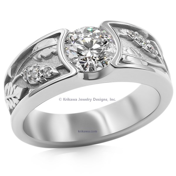 Flush Rose Leaf Engagement Ring