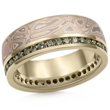 Autumn Mokume Diamond Side Channel Wedding Band