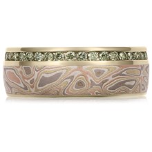 Autumn Mokume Diamond Side Channel Wedding Band - top view