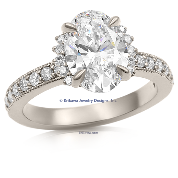 Vintage Floating Halo Engagement Ring in 14k pd white gold
