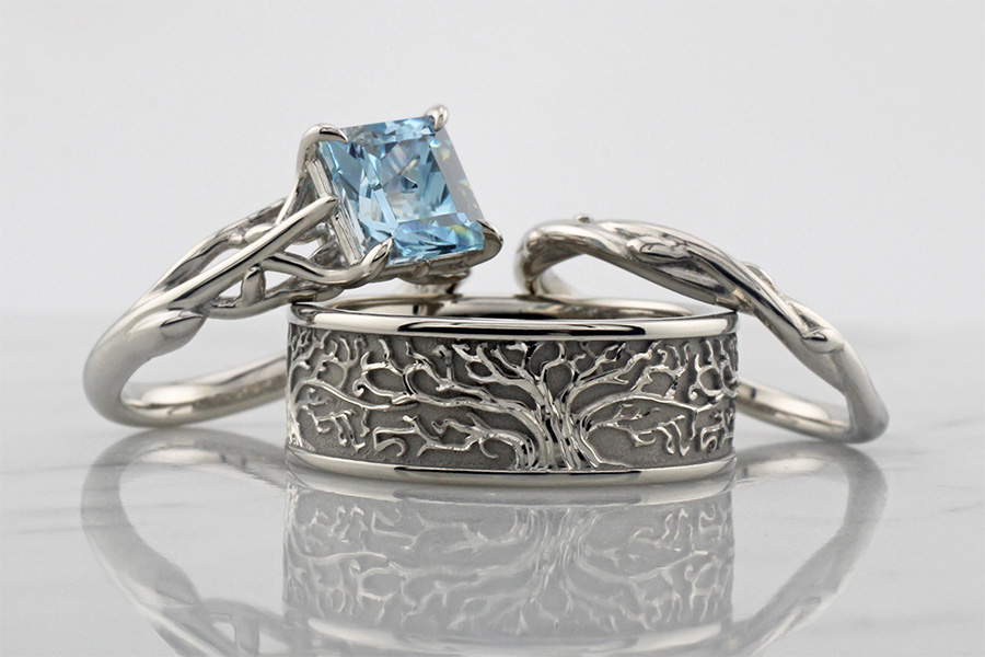 Custom Tree Journey Wedding Band with Raised Design