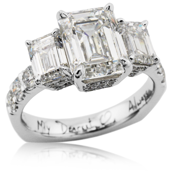 Emerald Cut Three Stone Engagement Ring
