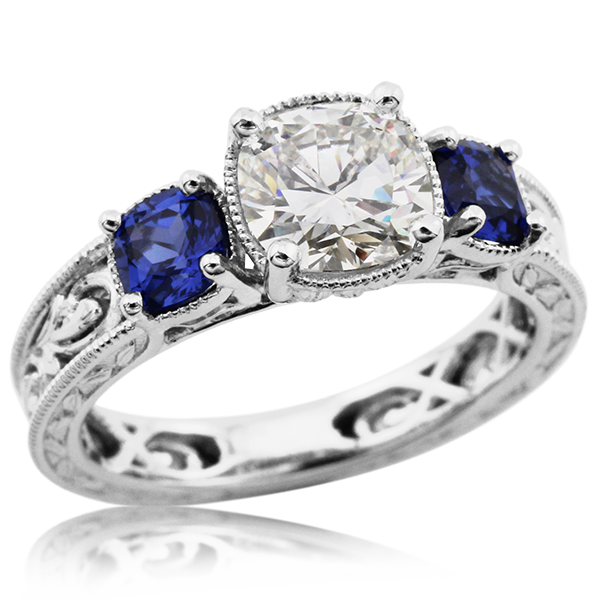 Vintage Three Stone Scrollwork Engagement Ring