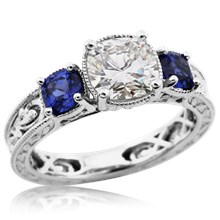 Vintage Three Stone Scrollwork Engagement Ring