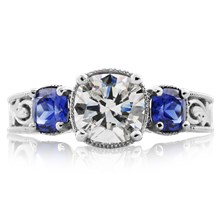 Vintage Three Stone Scrollwork Engagement Ring - top view