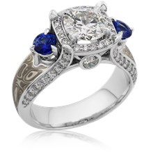 Three Stone Halo Juicy Light Engagement Ring