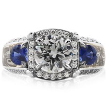 Three Stone Halo Juicy Light Engagement Ring - top view