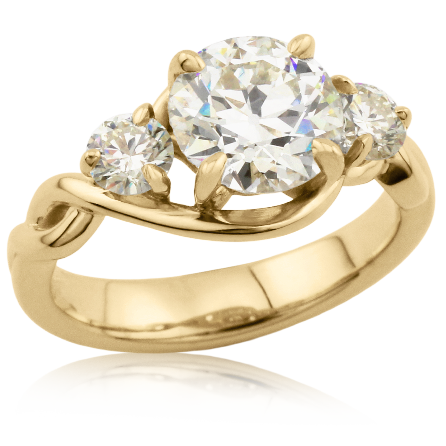Three Stone Carved Twist Engagement Ring