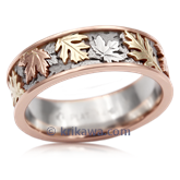 Tricolor Oak And Maple Leaf Wedding Band