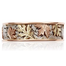 Tricolor Oak and Maple Leaf Engagement Ring - top view