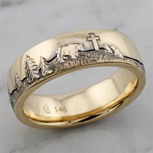 Nature Cross Bear Wedding Band in 14k Yellow Gold