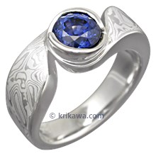 Mokume Swirl Engagement Ring with a Blue Sapphire