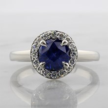Sapphire and Diamond Halo Engagement Ring - top view