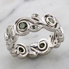 Green Diamond Platinum Vine and Leaf Wedding Band