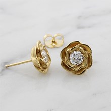 Large 14k Yellow Gold Rose Stud Earrings