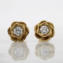Large 14k Yellow Gold Rose Stud Earrings - top view