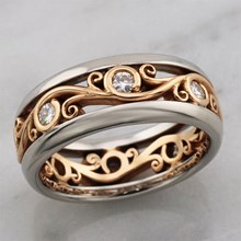 Two Tone Carved Curls Wedding Band