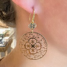 Round Bohemian Dangle Earrings in 14k Yellow Gold - top view