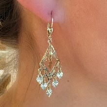 Vintage Folklorico Dangle Earrings in 14k Yellow Gold - top view