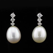 Three Diamond Pearl Drop Earrings