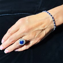 Princess Diana Ring with Natural Blue Sapphire and White Diamonds - top view