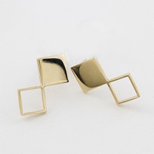 Yellow Gold Designer Square Earrings - top view