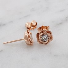 Medium Rose Stud Diamond Earrings in 14k Rose Gold