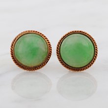 Round Green Jade 14k Yellow Gold Stud Earrings