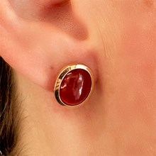 Oval Carnelian Stud Earrings in 14k Yellow Gold - top view