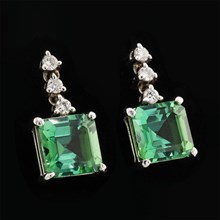 Tourmaline and Natural Diamond Drop Earrings in 14k White Gold