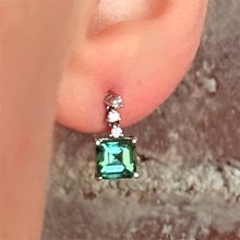 Tourmaline and Natural Diamond Drop Earrings in 14k White Gold - top view