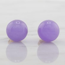 Round Purple Jade Stud Earrings in 14k Yellow Gold