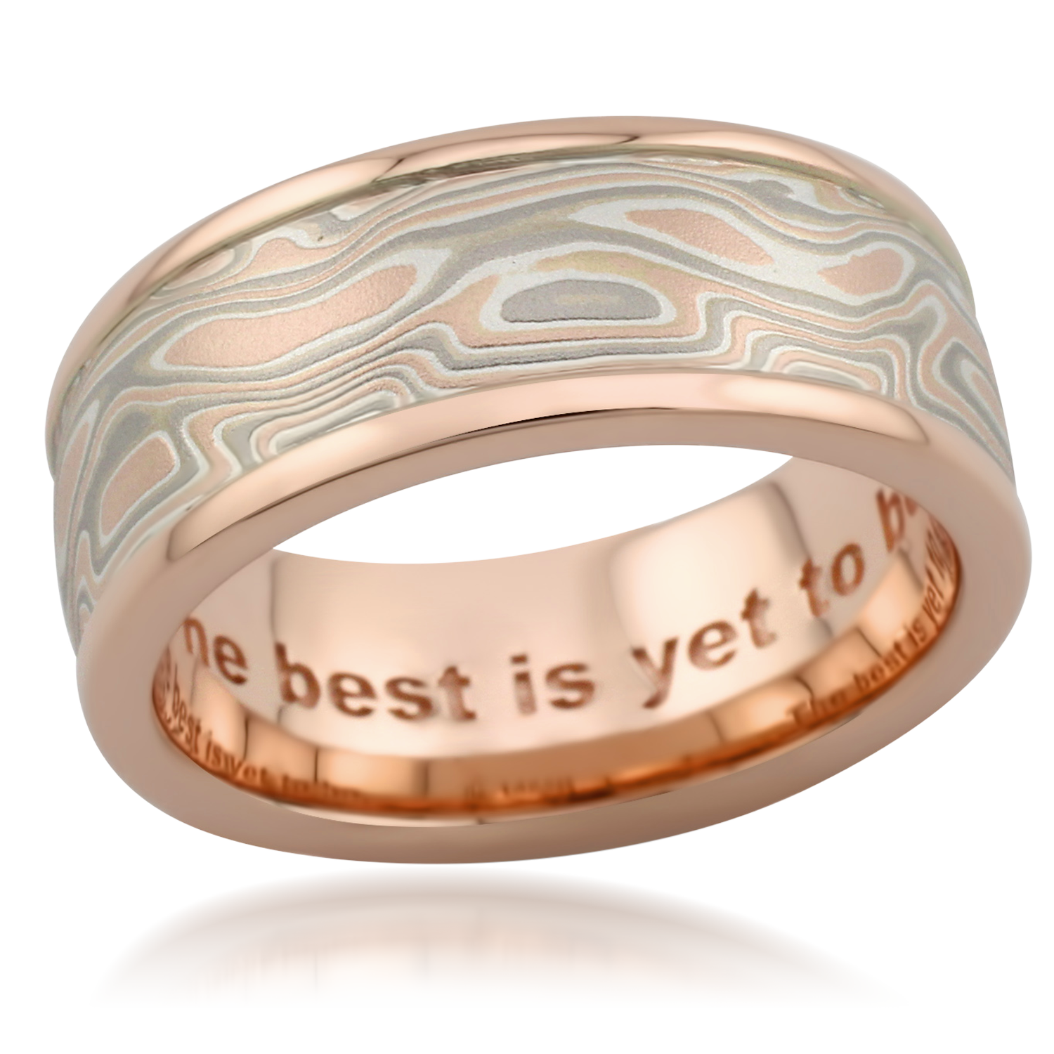 Champagne Mokume Wedding Band with Raised Rails